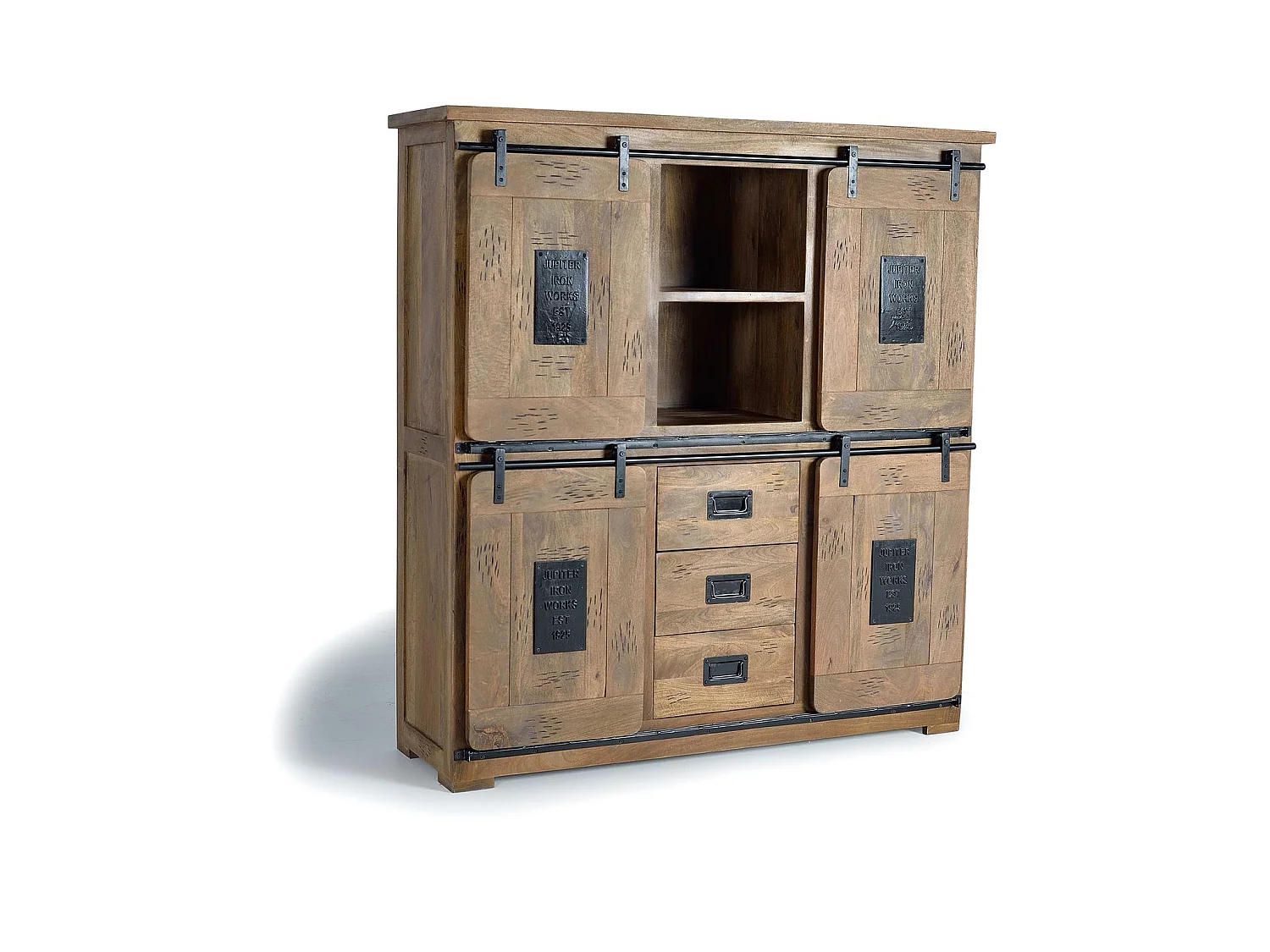 Armoire en bois de manguier 150 cm, style industriel - 160 x 150 x 45