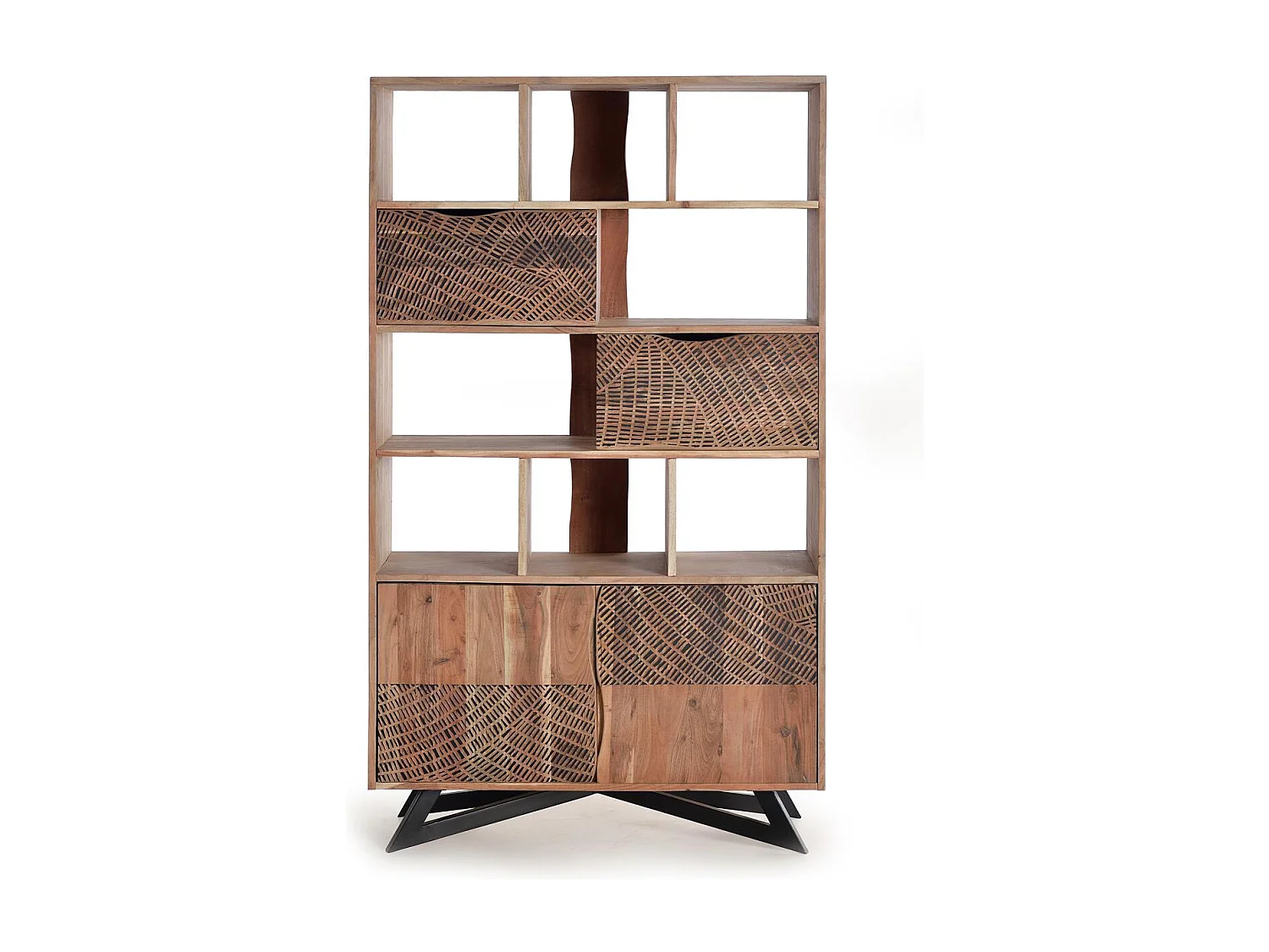 Ripiano in legno di acacia e gambe in metallo colore naturale Marrón .180x38x102 Giner y Colomer