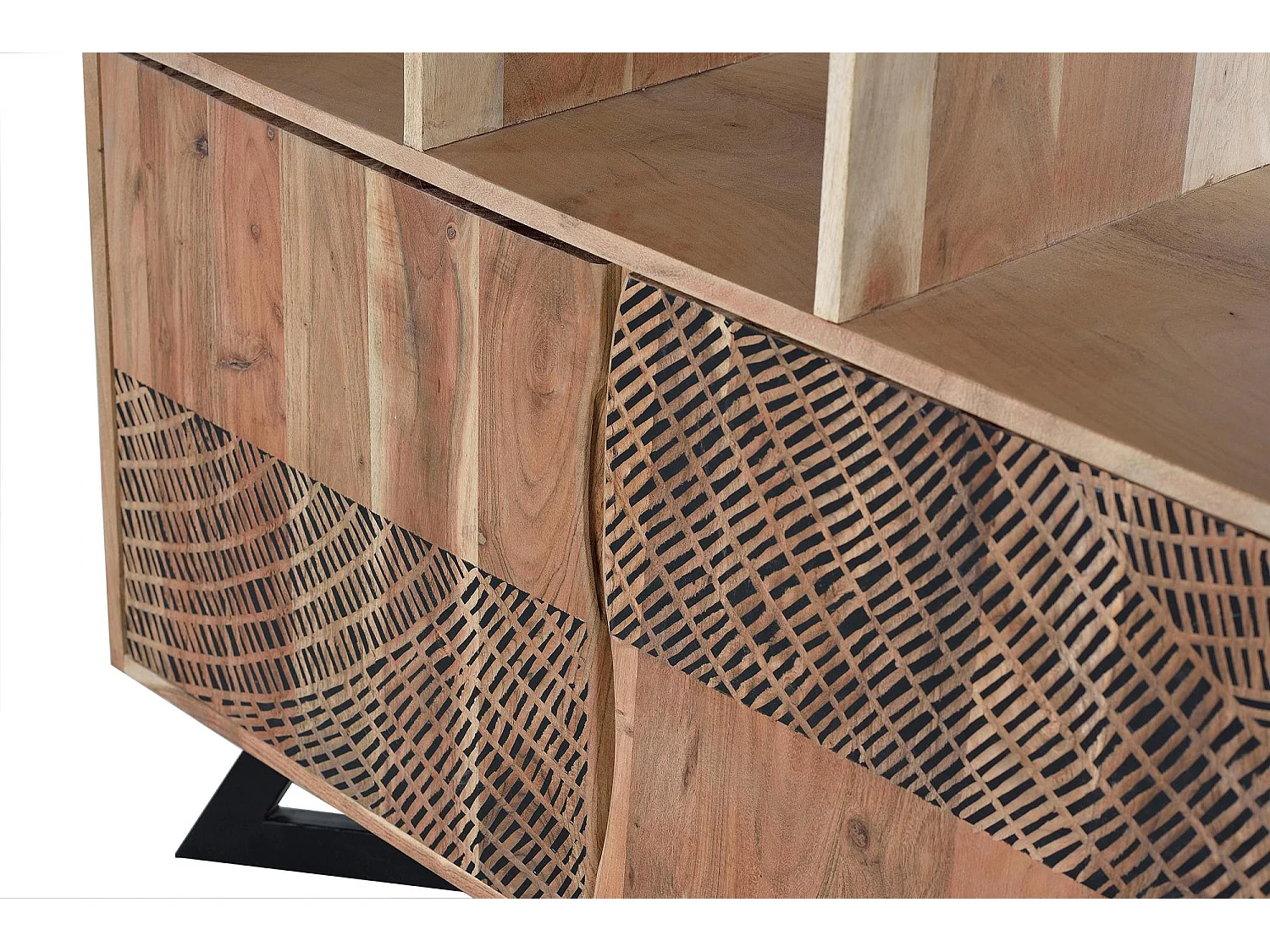 Ripiano in legno di acacia e gambe in metallo colore naturale Marrón .180x38x102 Giner y Colomer