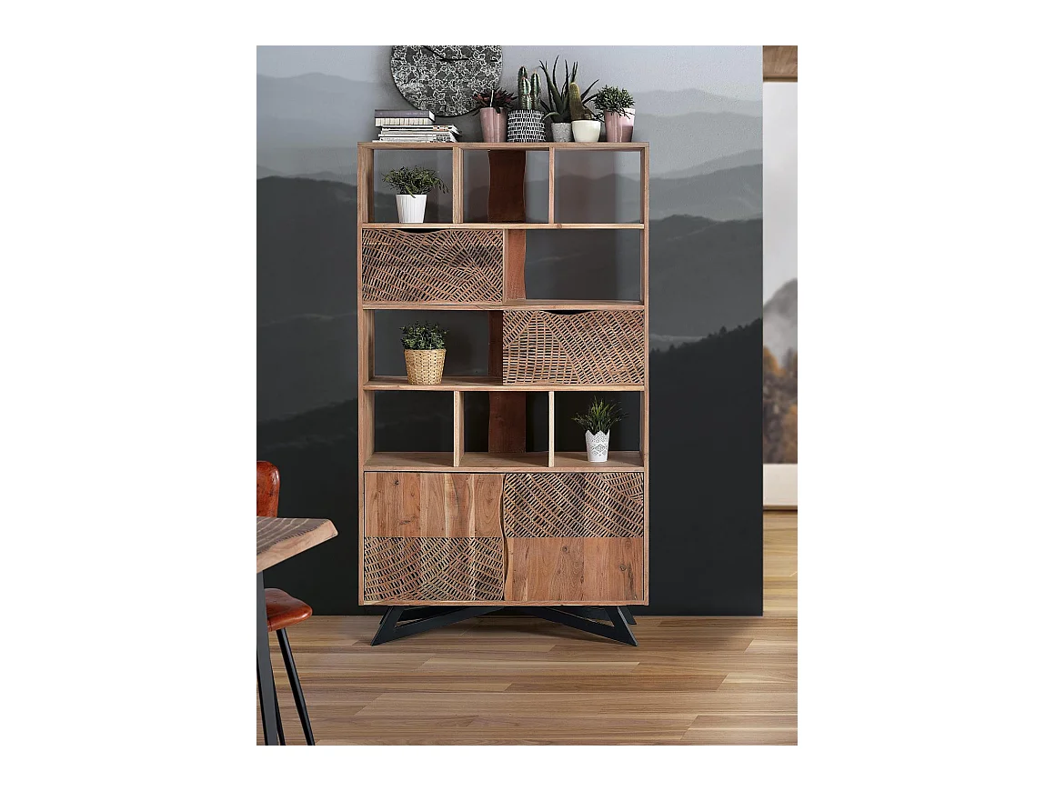 Étagère en bois d'acacia et pieds en métal couleur naturelle