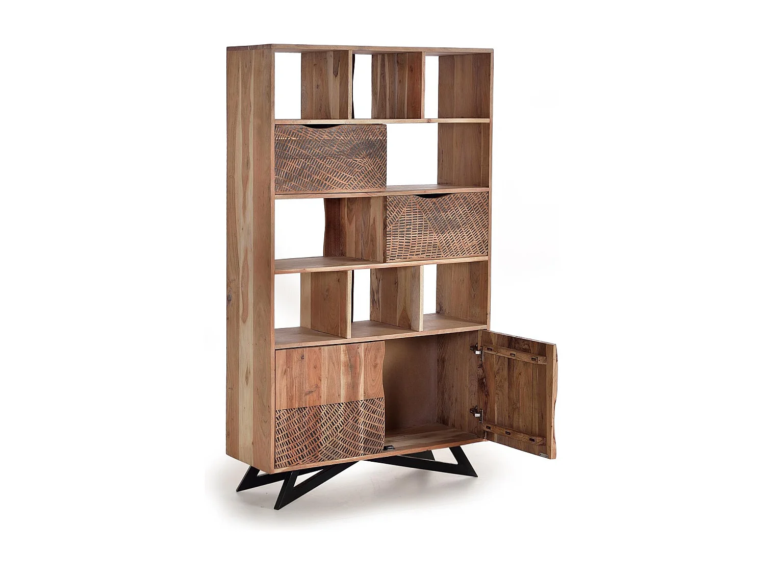 Étagère en bois d'acacia et pieds en métal couleur naturelle