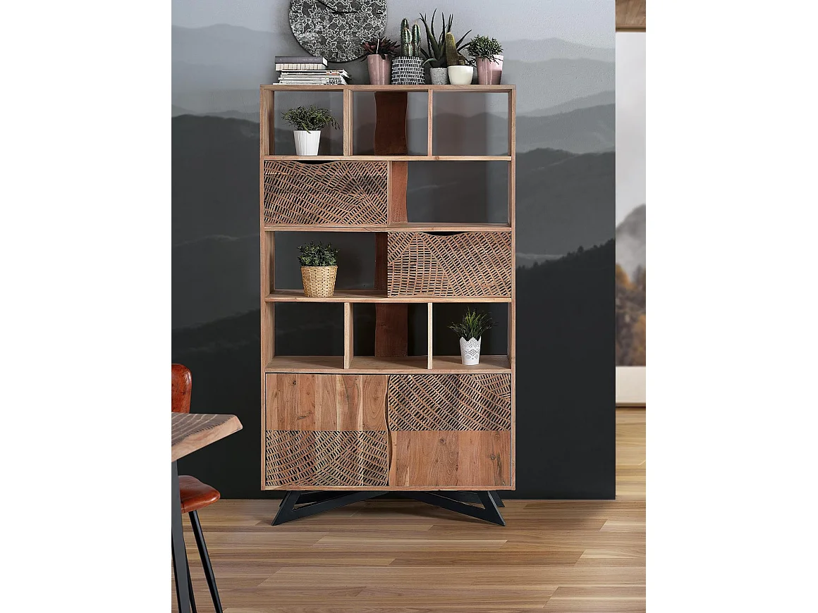 Étagère en bois d'acacia et pieds en métal couleur naturelle