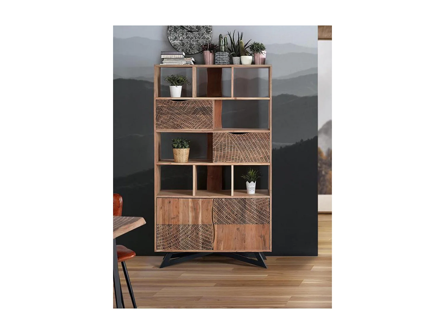 Étagère en bois d'acacia et pieds en métal couleur naturelle