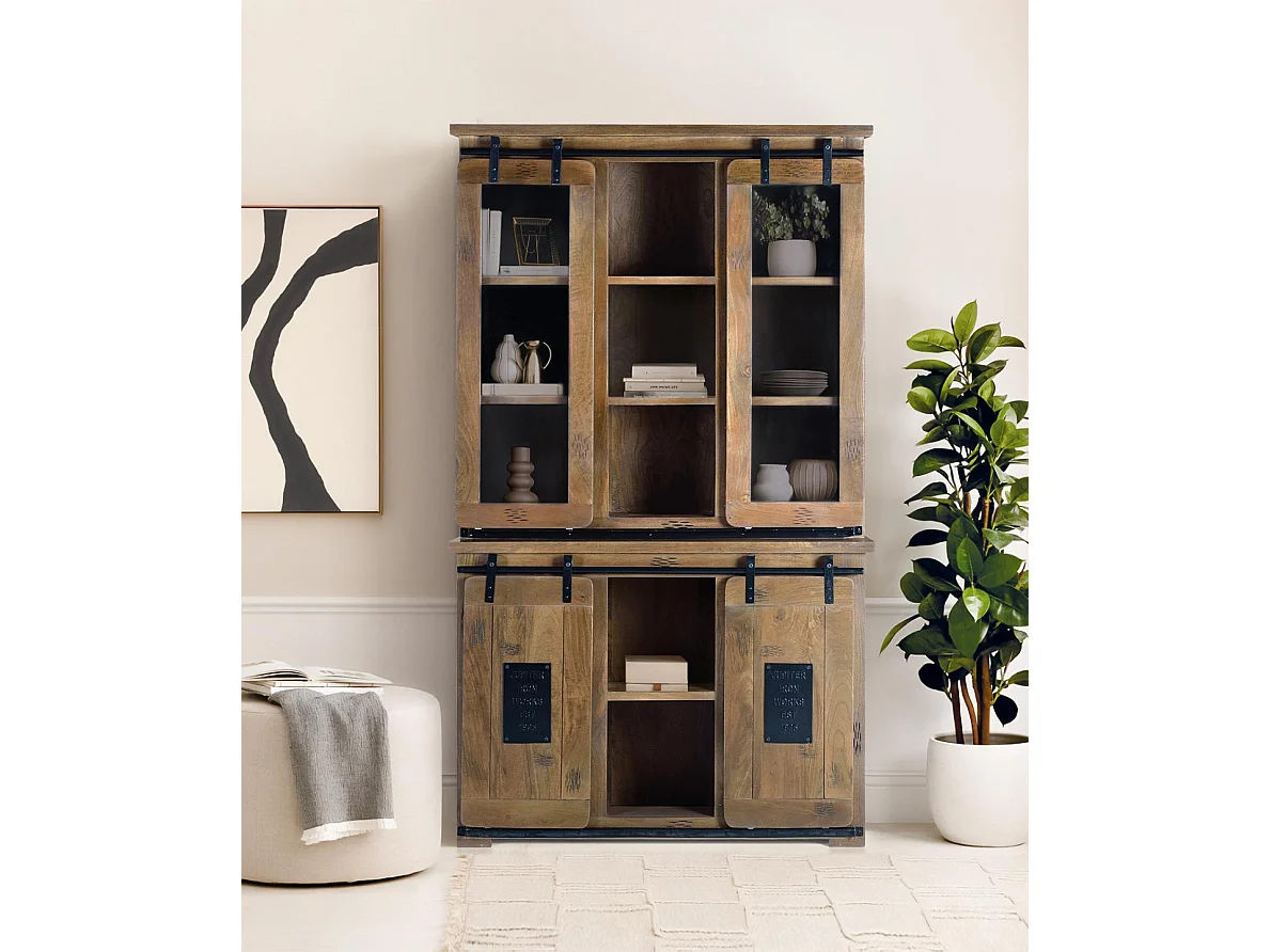 Armoire en bois de manguier 100 cm, style industriel - 200 x 120 x 47