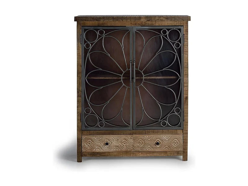 Vitrine en bois manguier marron vieilli