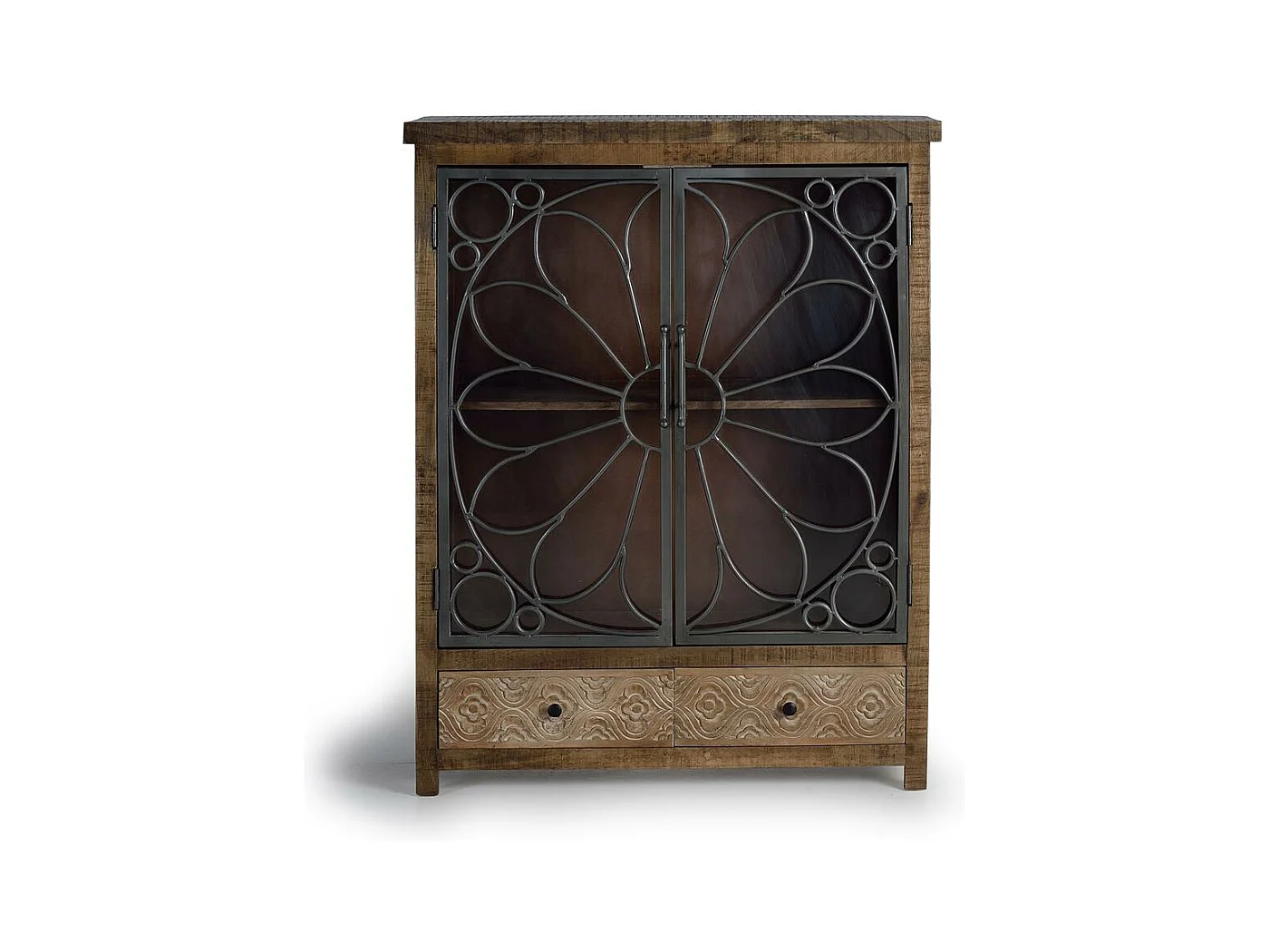 Vitrine en bois manguier marron vieilli