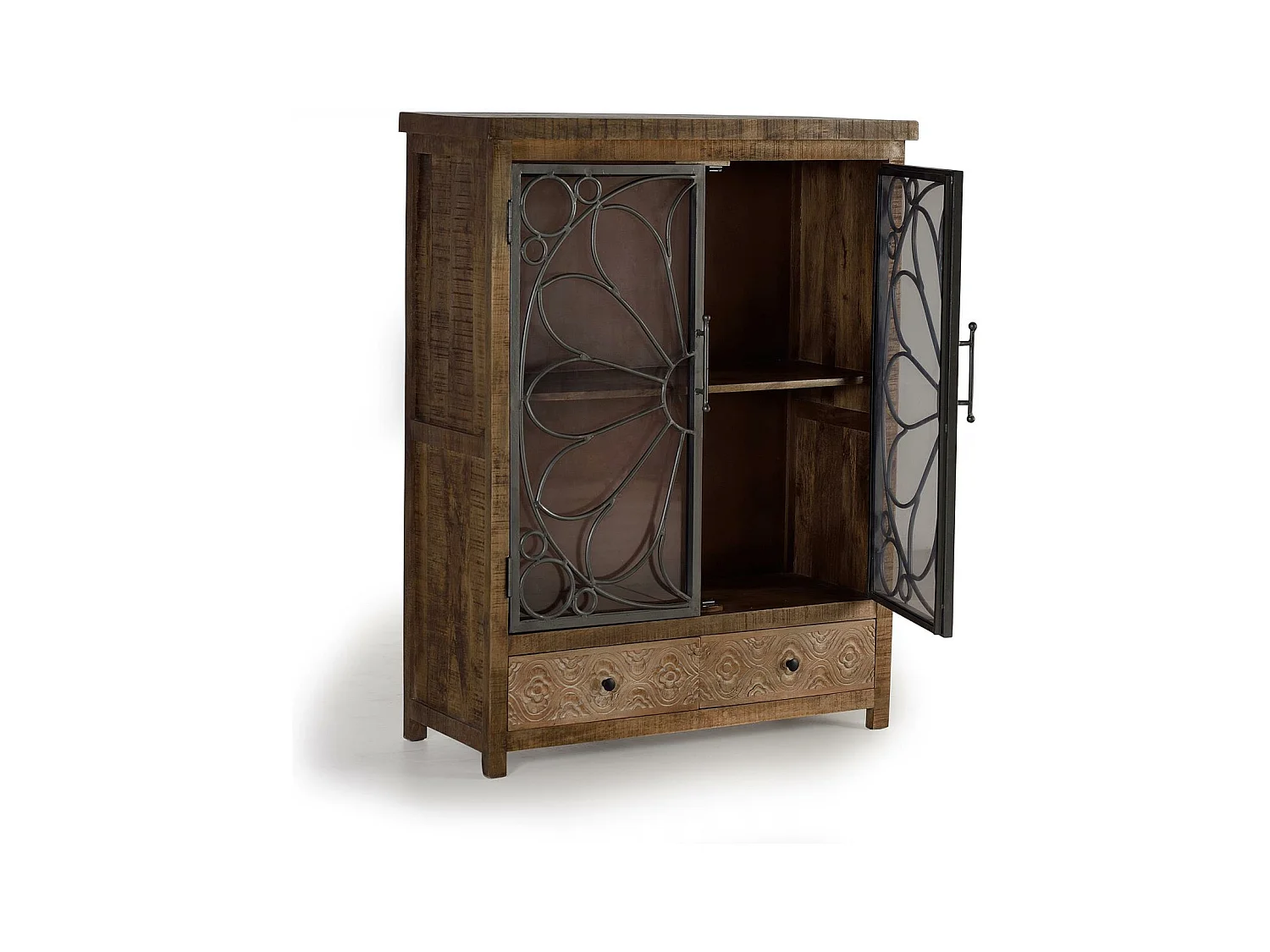 Vitrine en bois manguier marron vieilli