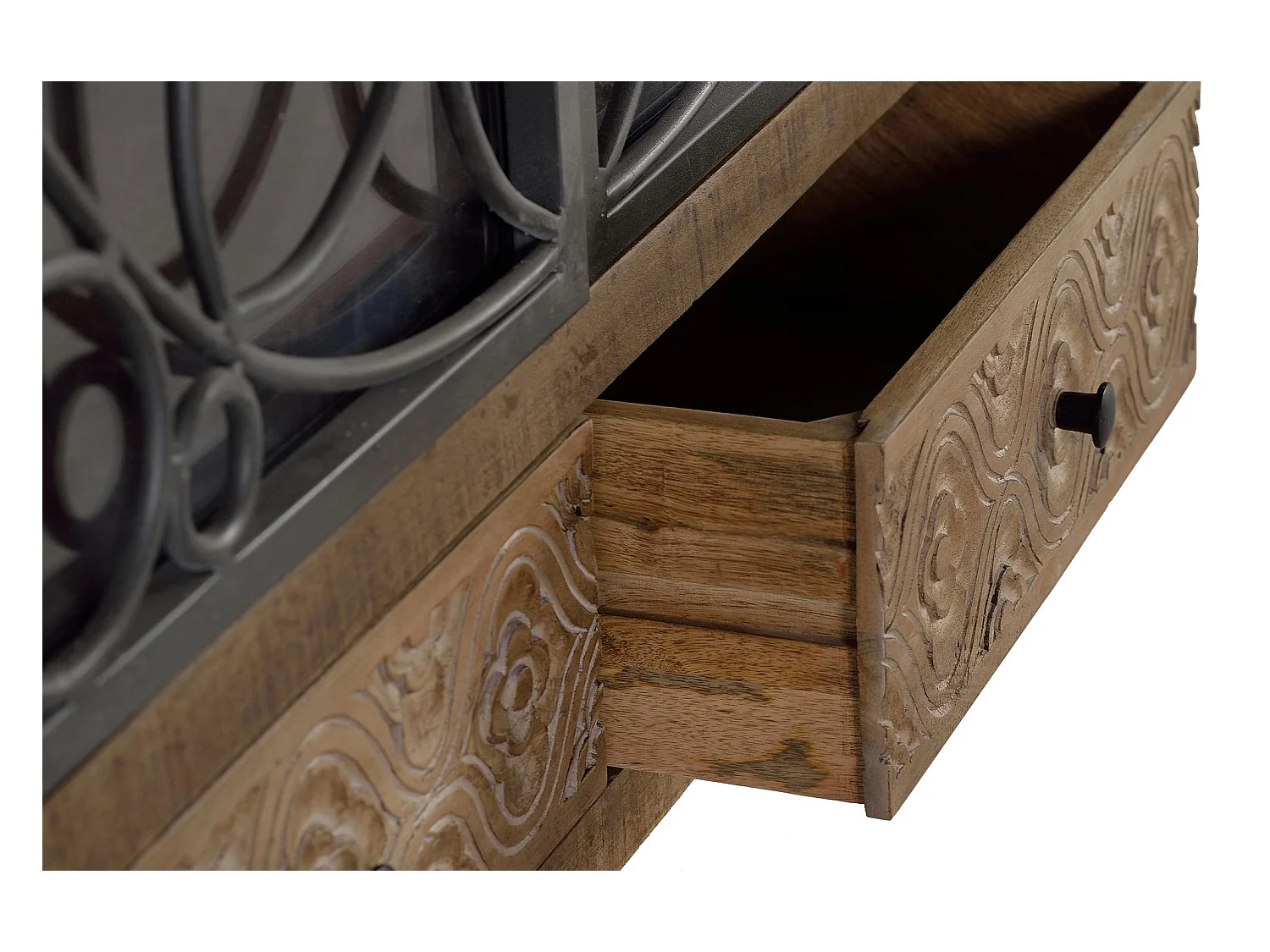 Vitrine en bois manguier marron vieilli