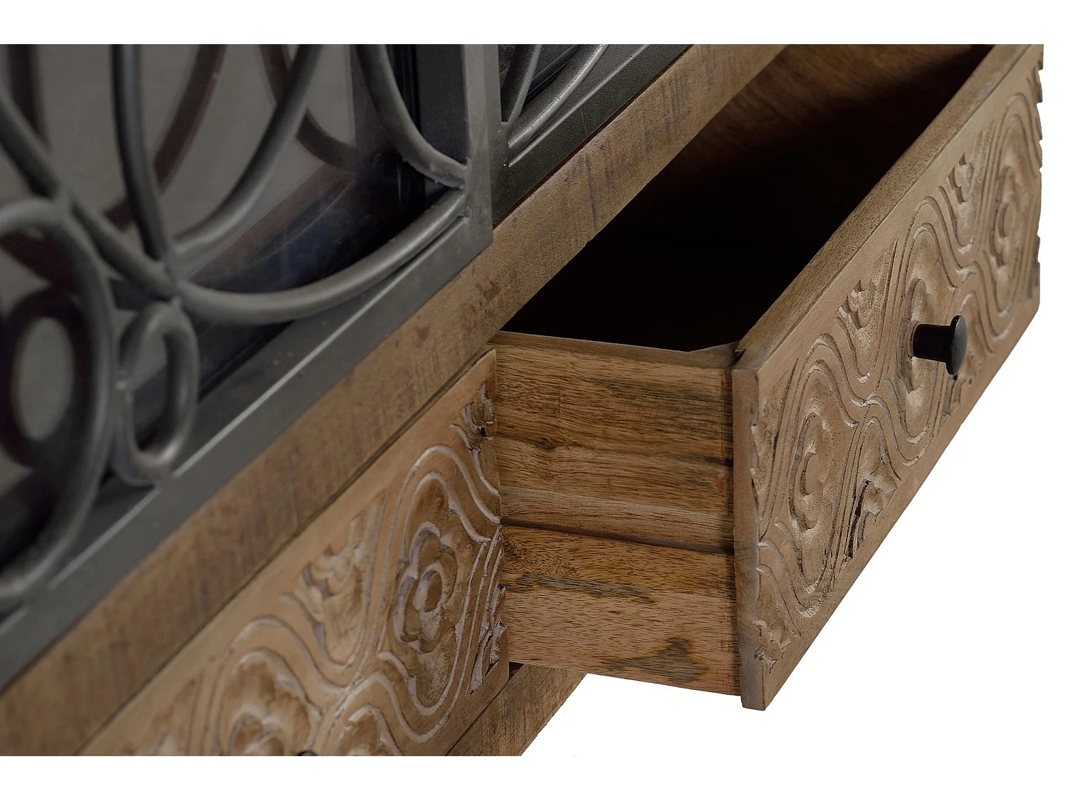 Vitrine en bois manguier marron vieilli