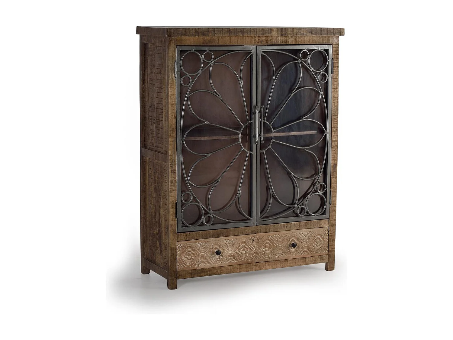 Vitrine en bois manguier marron vieilli