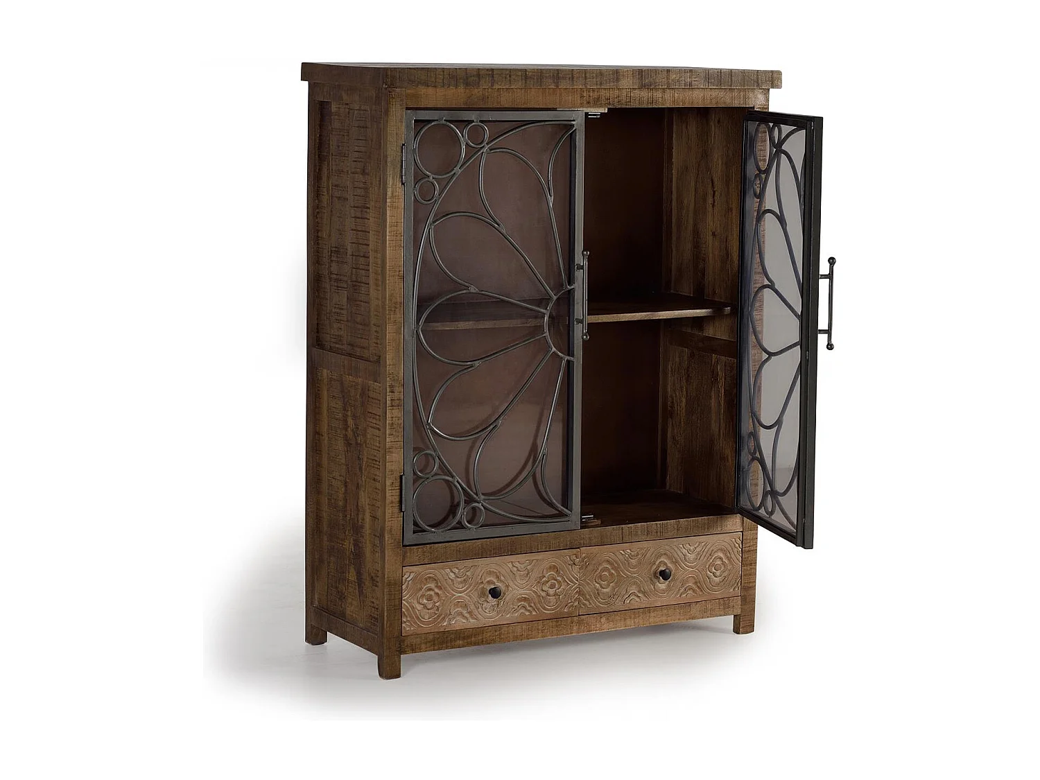 Vitrine en bois manguier marron vieilli