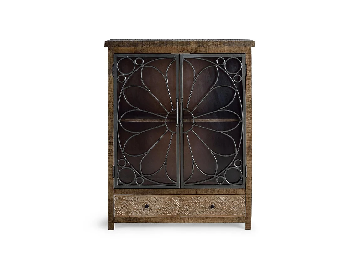 Vitrine en bois de manguier 100 cm, style industriel moderne - 130 x 100 x 40 cm
