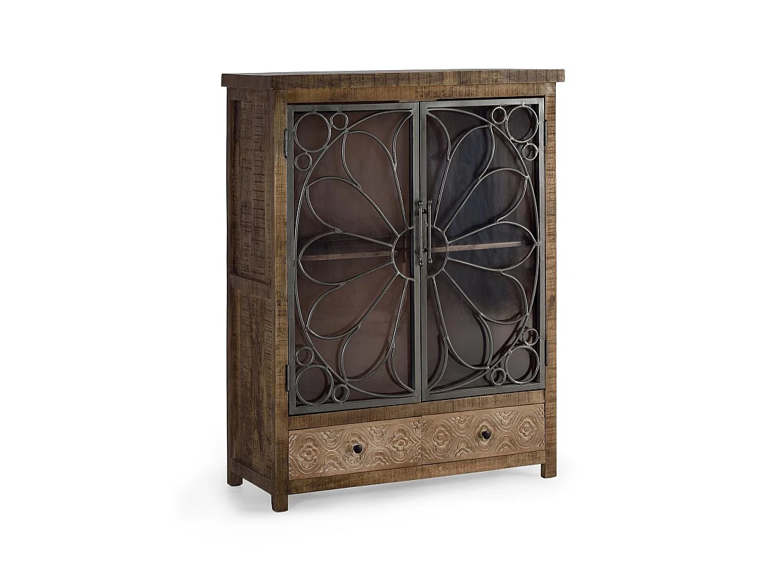Vitrine en bois de manguier 100 cm, style industriel moderne - 130 x 100 x 40 cm