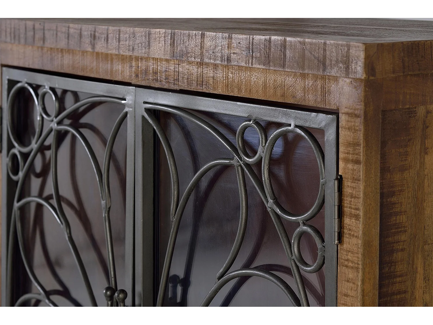 Vitrine en bois de manguier 100 cm, style industriel moderne - 130 x 100 x 40 cm