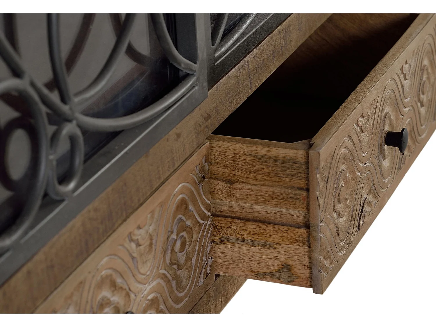 Vitrine en bois de manguier 100 cm, style industriel moderne - 130 x 100 x 40 cm
