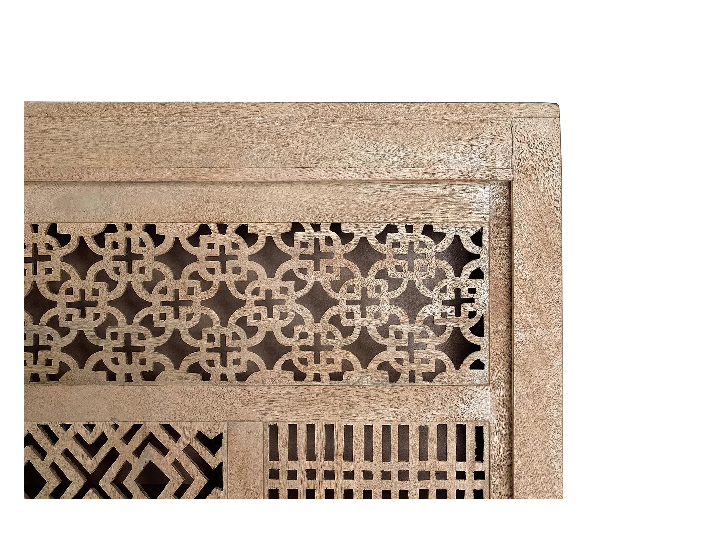 Witryna z drewna tekowego i metalowymi nogami w kolorze naturalnym