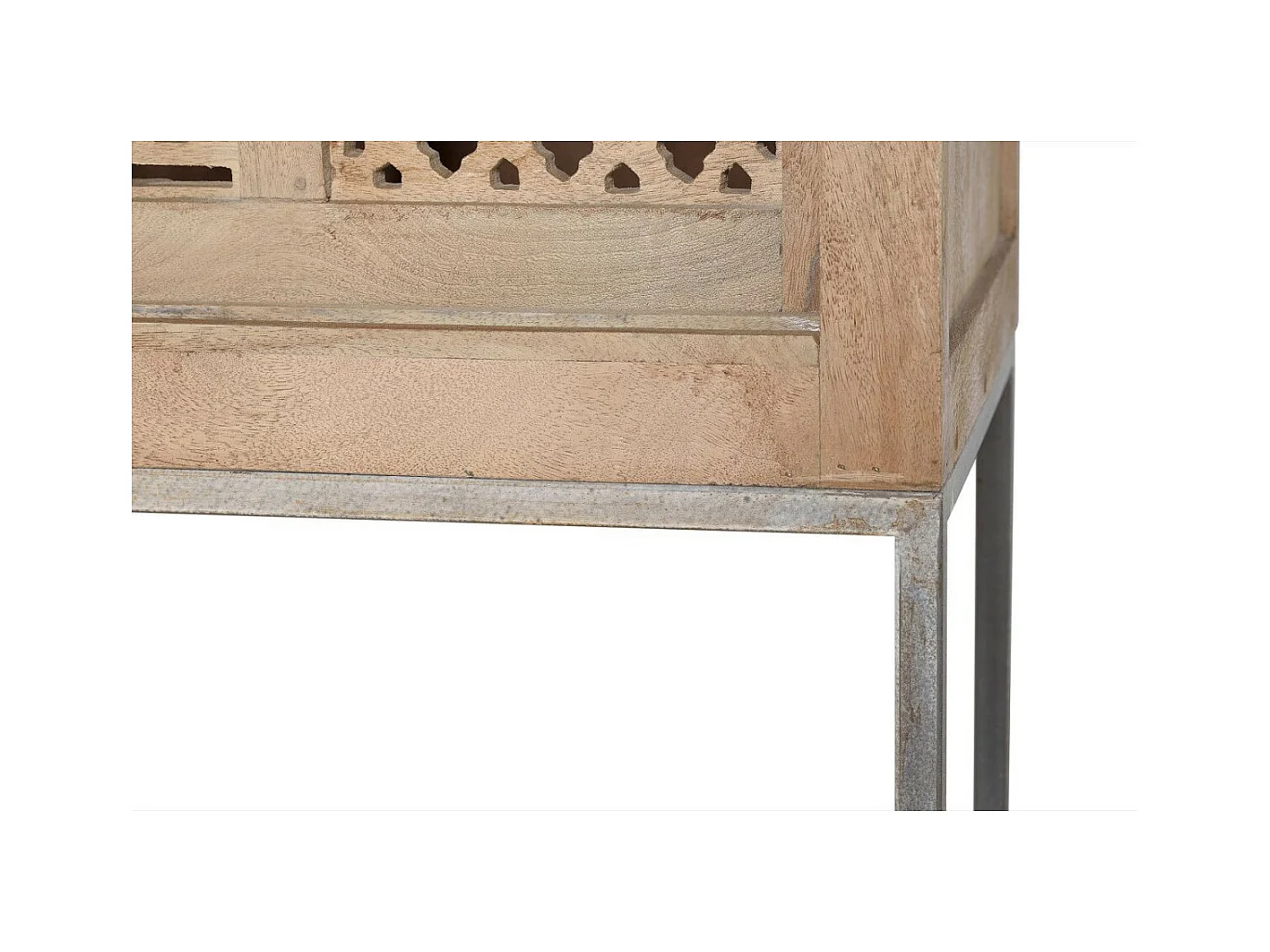 Witryna z drewna tekowego i metalowymi nogami w kolorze naturalnym