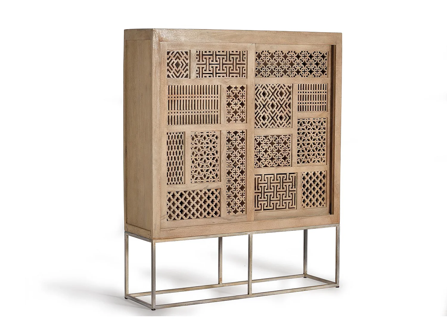 Vitrine en bois de teck et pieds en métal de couleur naturelle