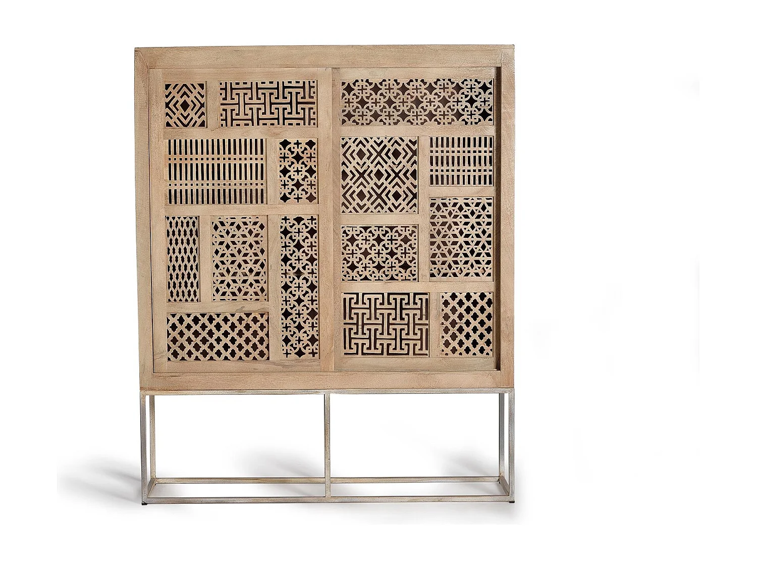 Vitrine en bois de teck et pieds en métal de couleur naturelle