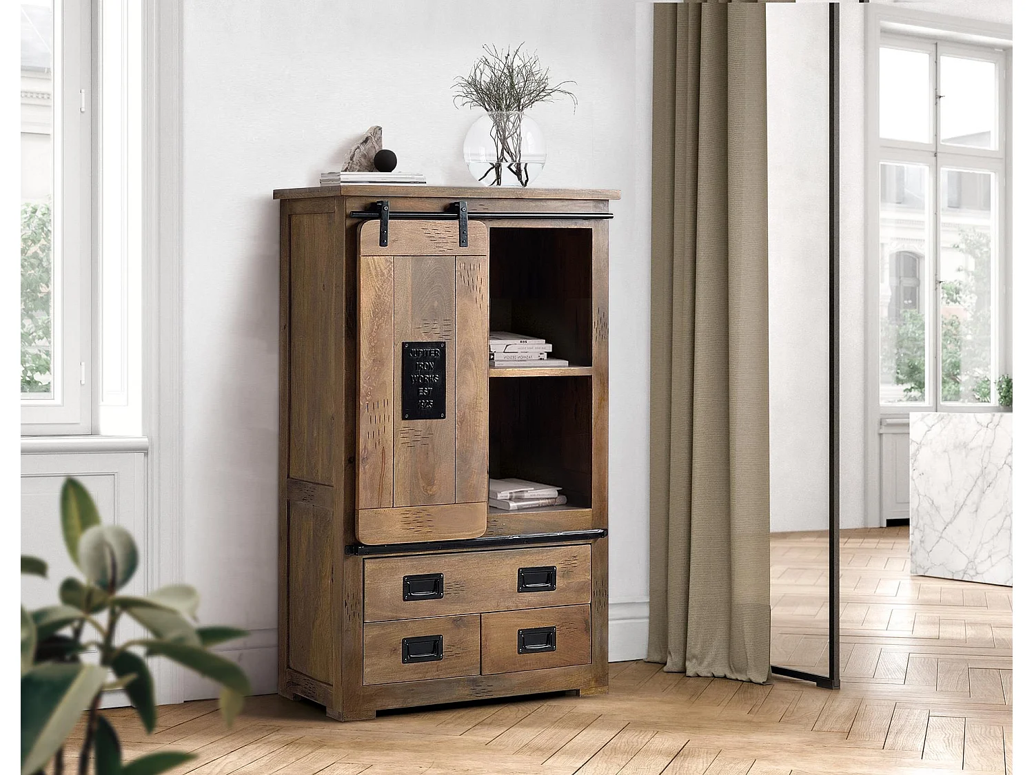 Armoire en bois manguier et métal
