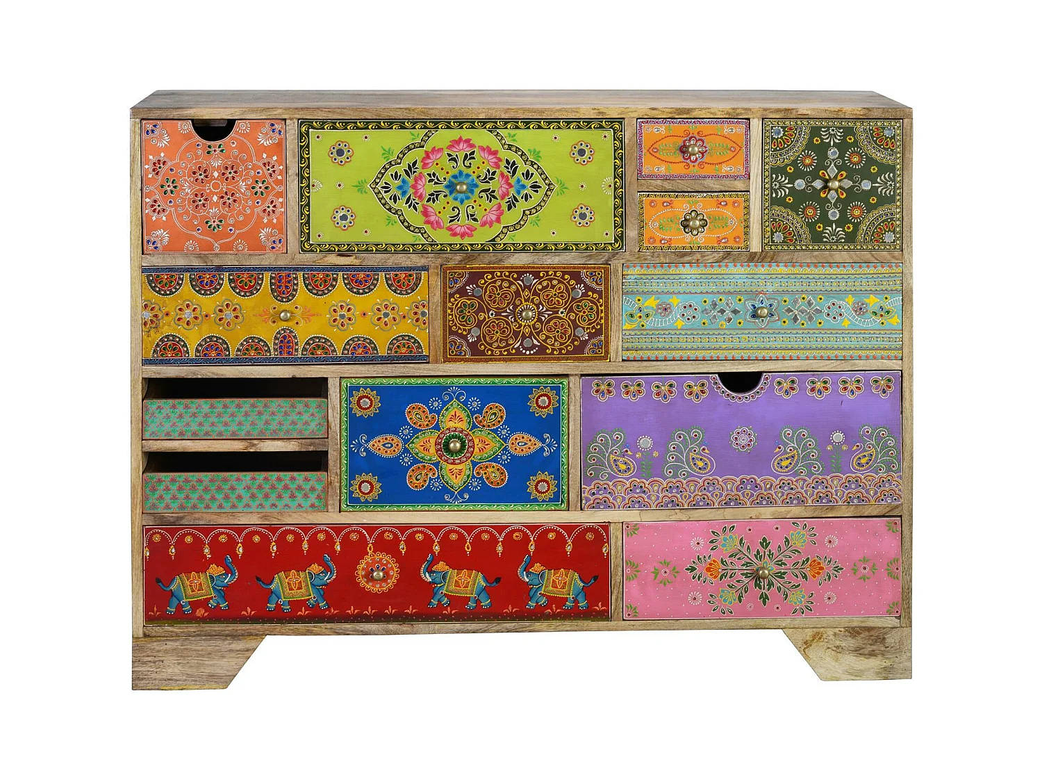 Commode en bois de manguier avec détails multicolores peints à la main