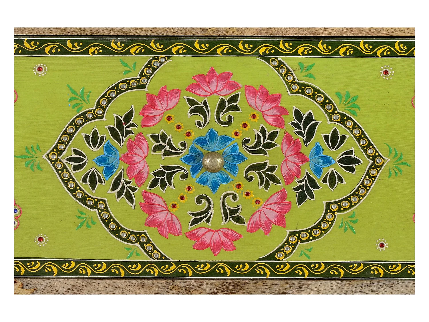 Commode en bois de manguier avec détails multicolores peints à la main