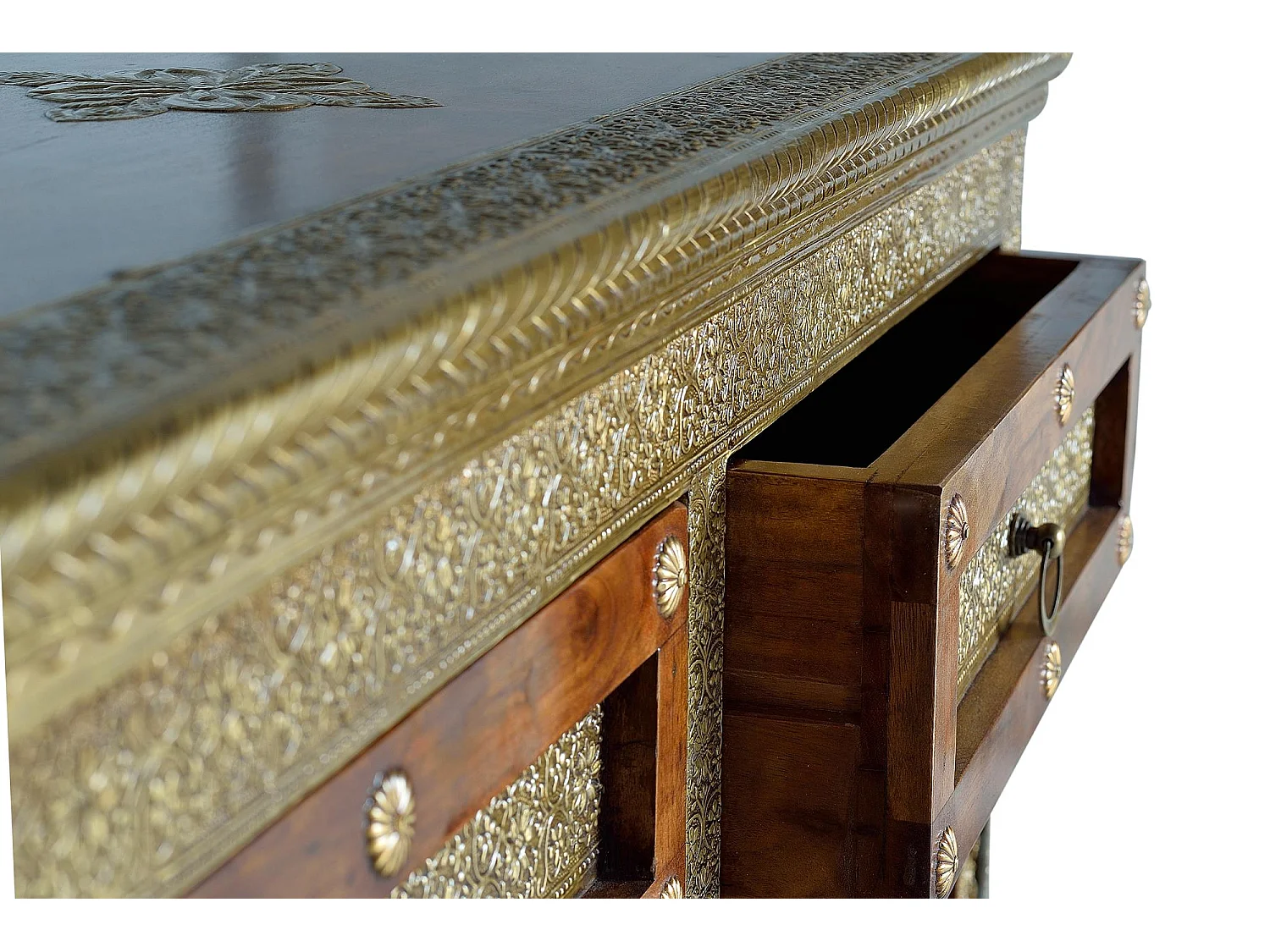 Commode en bois d'acacia, céramique et bronze