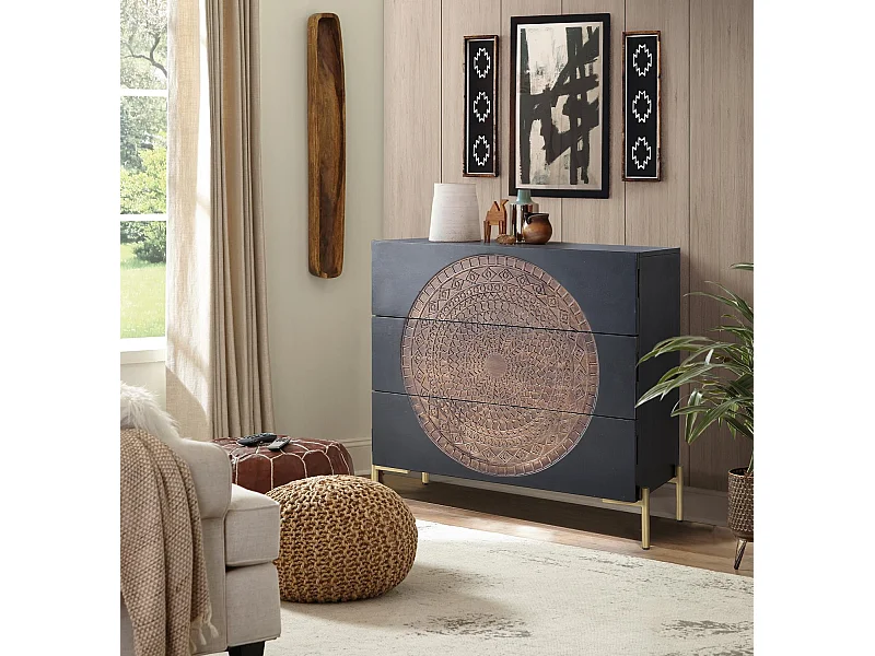 Komoda z drewna mango z detalami w kształcie koła