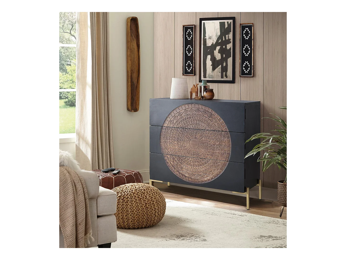 Commode bois manguier et métal