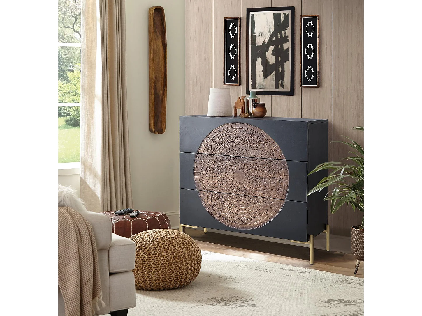 Commode bois manguier et métal