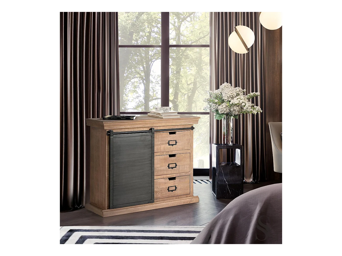 Commode en bois manguier et métal