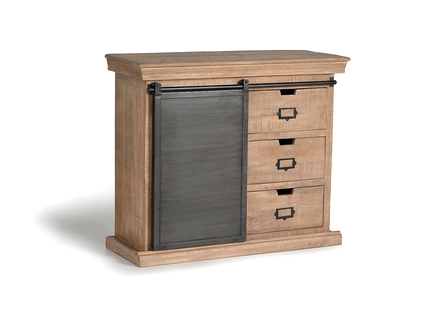 Commode en bois de manguier 100 cm, style industriel moderne - 85 x 100 x 40