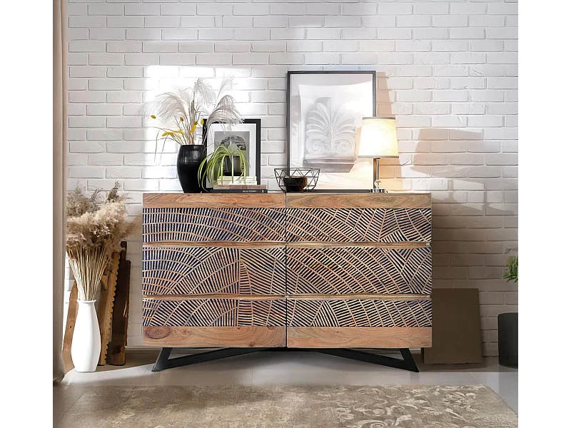 Kommode aus Akazienholz und Metall