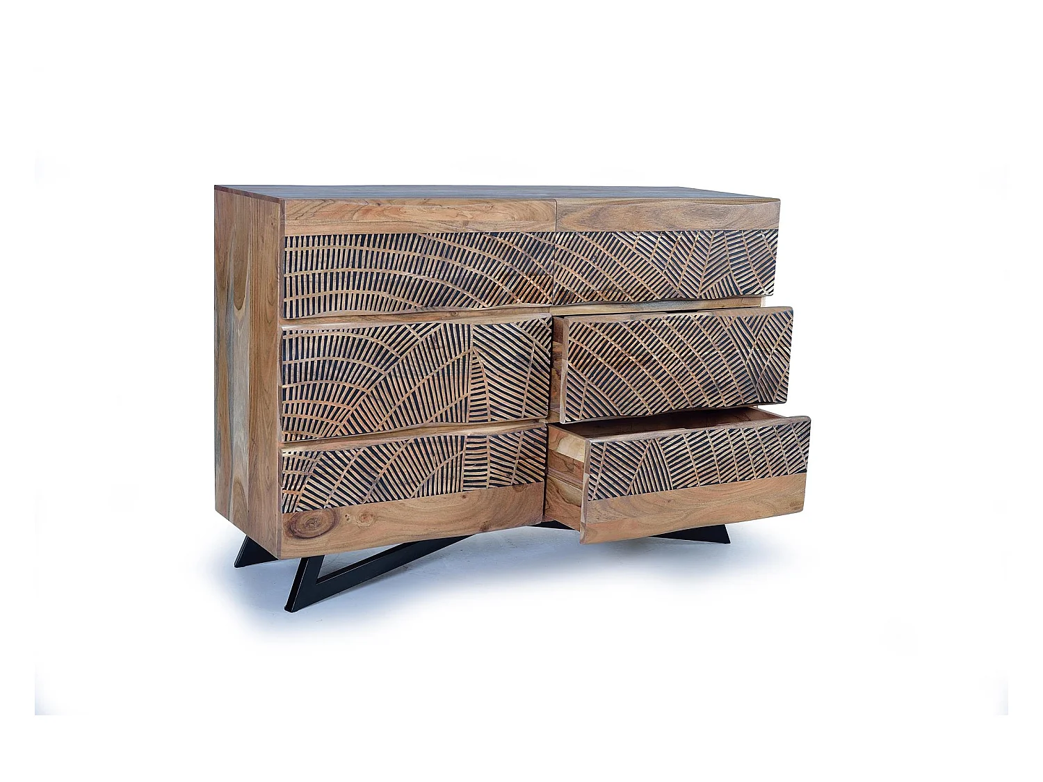 Commode en bois d'acacia et métal