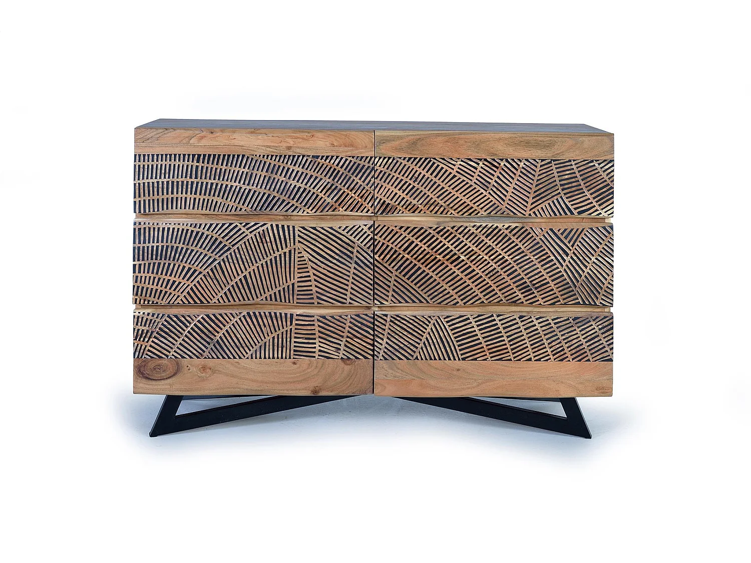 Commode en bois d'acacia 125 cm, style rustique moderne - 86 x 125 x 40