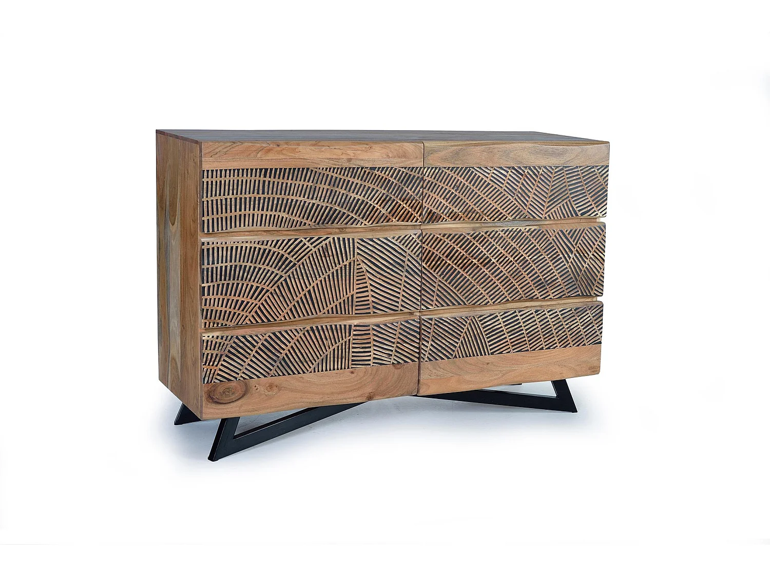 Commode en bois d'acacia 125 cm, style rustique moderne - 86 x 125 x 40