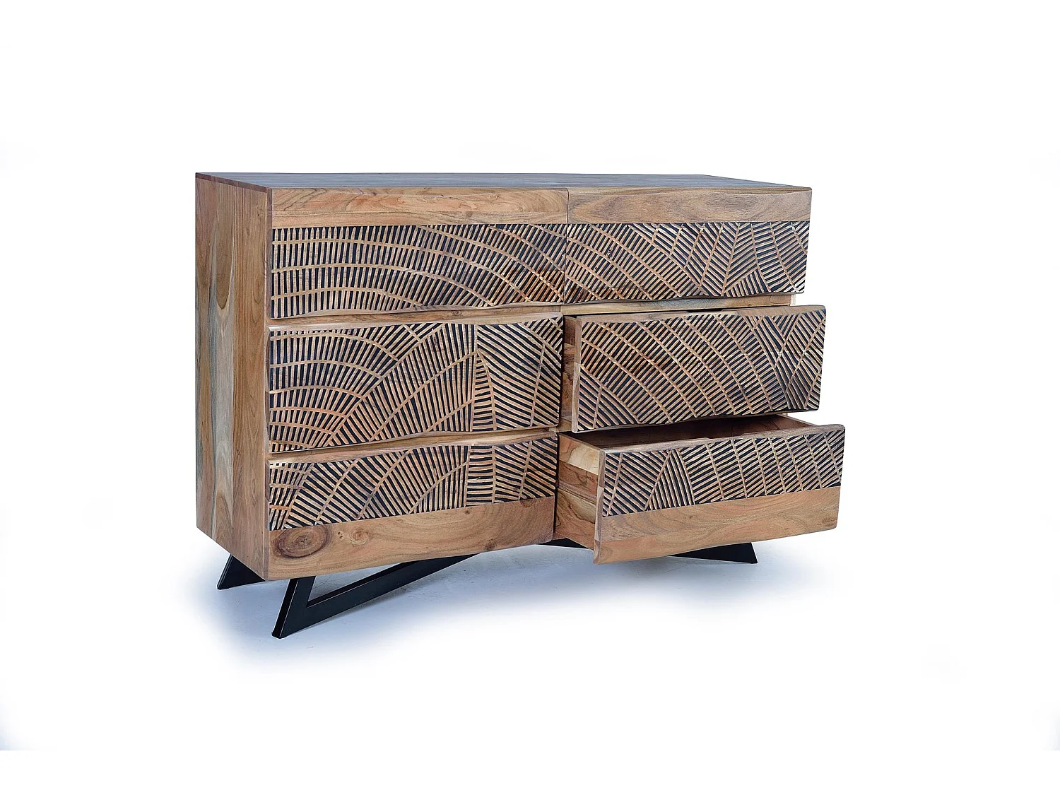 Commode en bois d'acacia 125 cm, style rustique moderne - 86 x 125 x 40