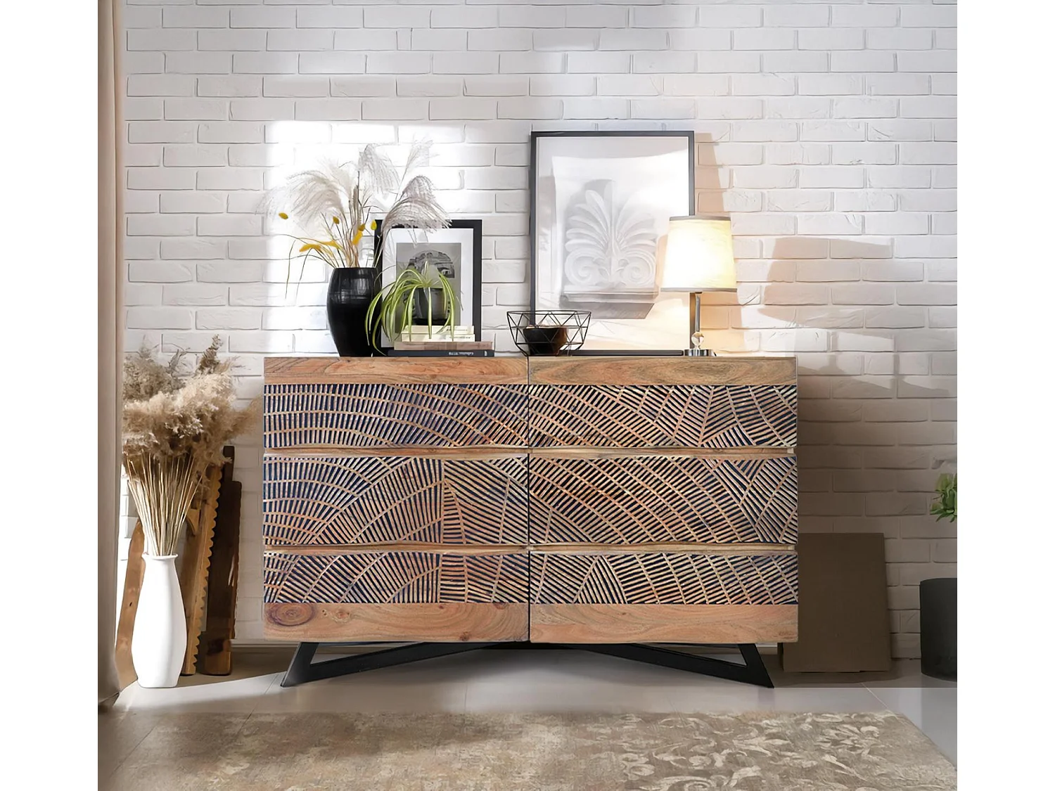 Commode en bois d'acacia 125 cm, style rustique moderne - 86 x 125 x 40