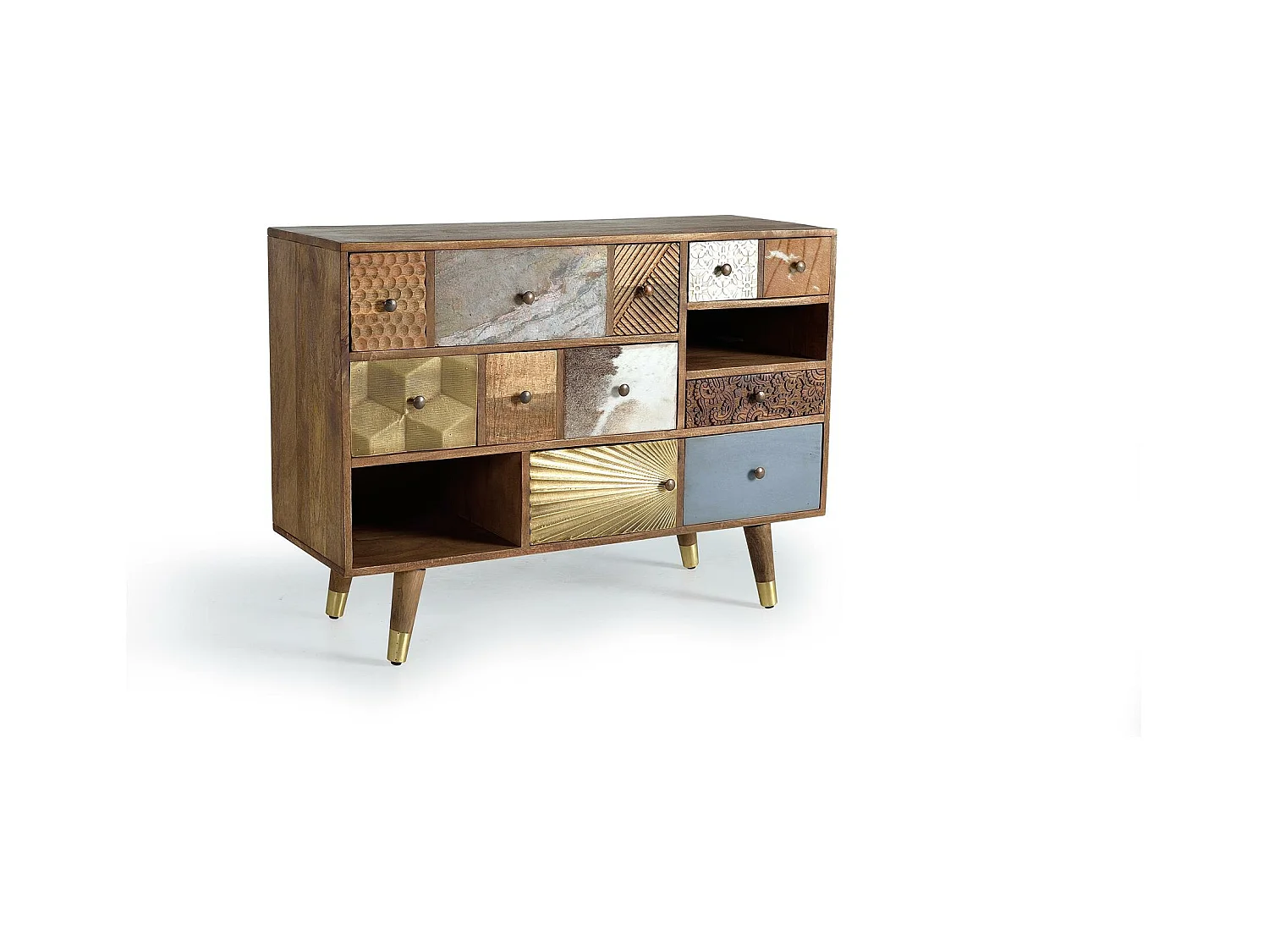 Commode en bois de manguier avec tiroirs de différentes textures