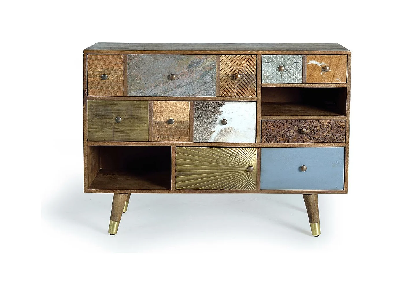 Commode en bois de manguier avec tiroirs de différentes textures