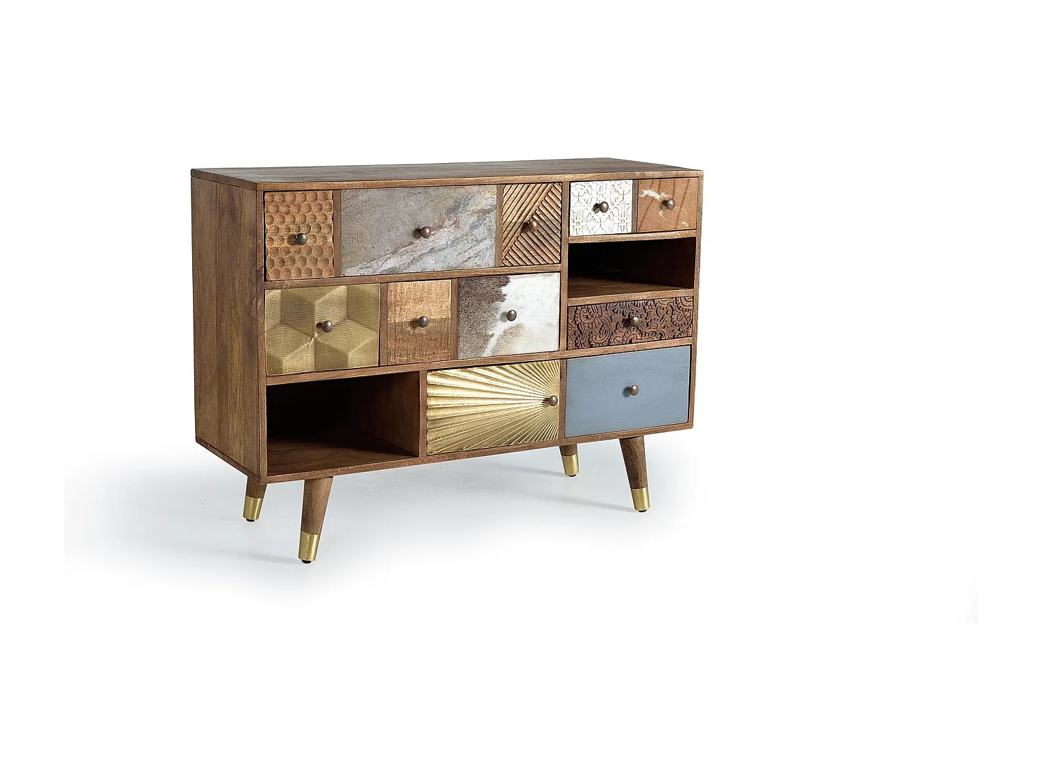 Commode en bois de manguier avec tiroirs de différentes textures