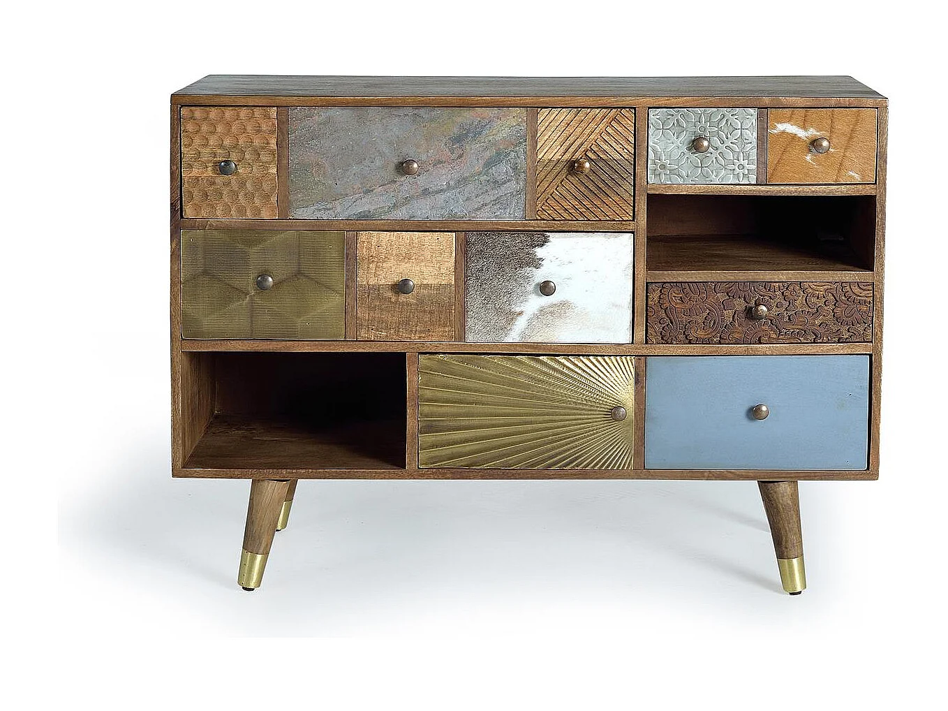 Commode en bois de manguier avec tiroirs de différentes textures