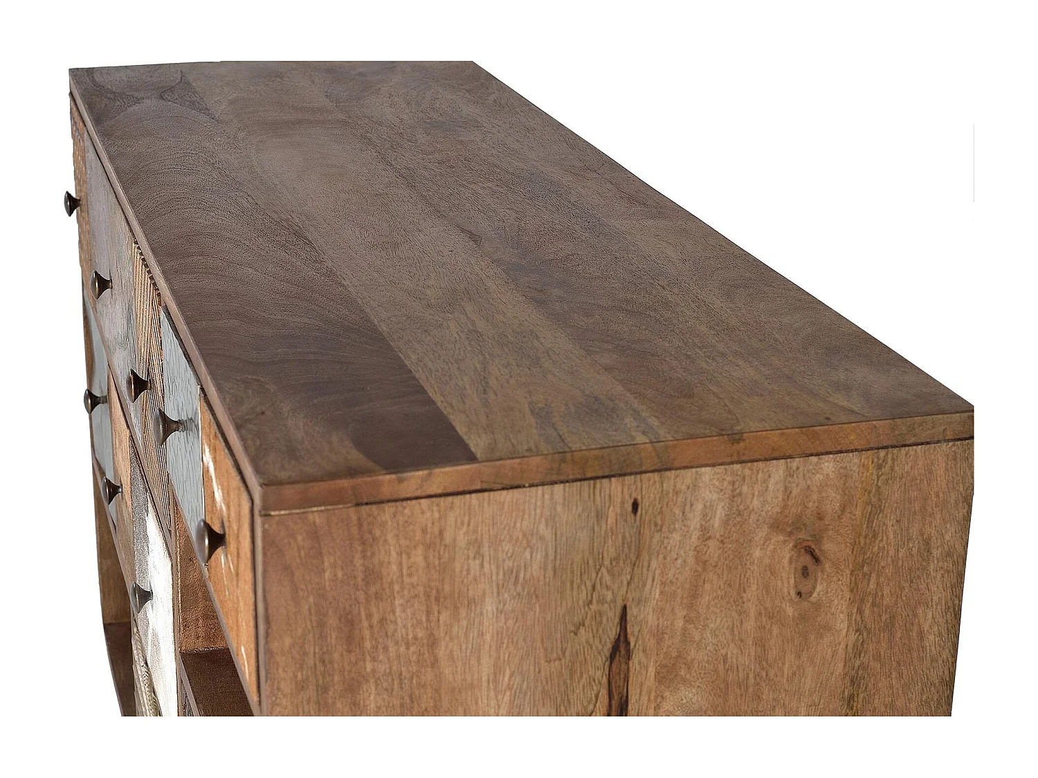 Commode en bois de manguier avec tiroirs de différentes textures