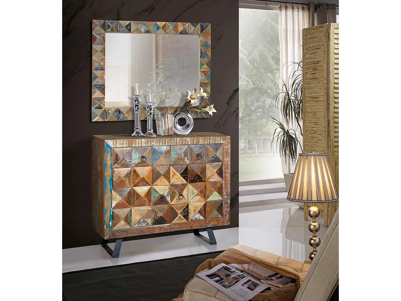 Commode exclusief in veelkleurig gerecycled hout