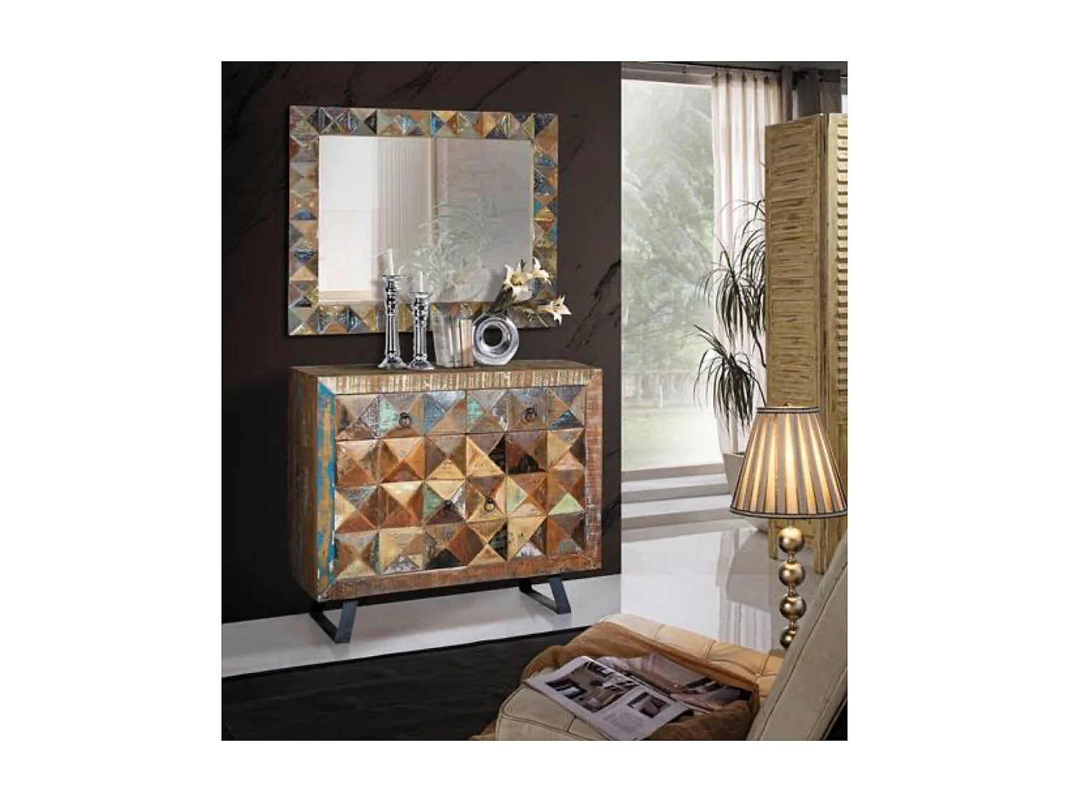 Commode exclusief in veelkleurig gerecycled hout