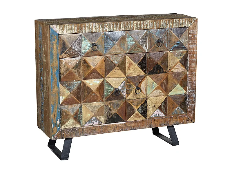 Credenza 4 ante scorrevoli e scaffali interni in rattan e  mango