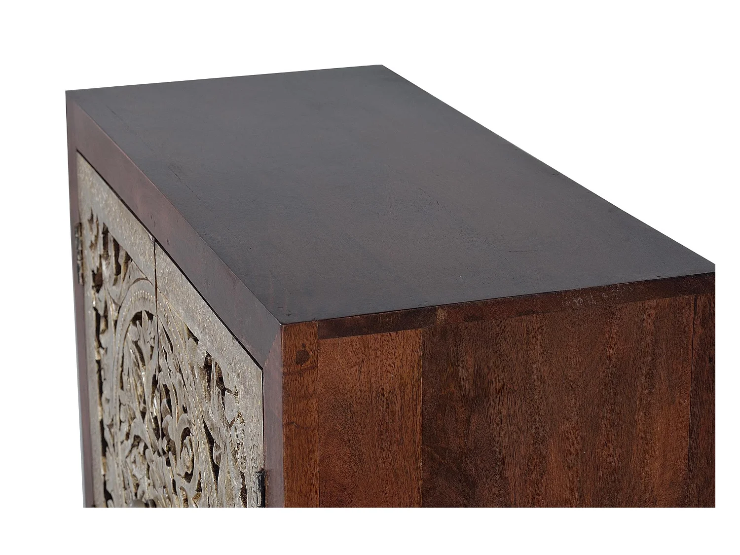 Buffet 2 portes en bois de manguier sculptée et  feuille d'argent