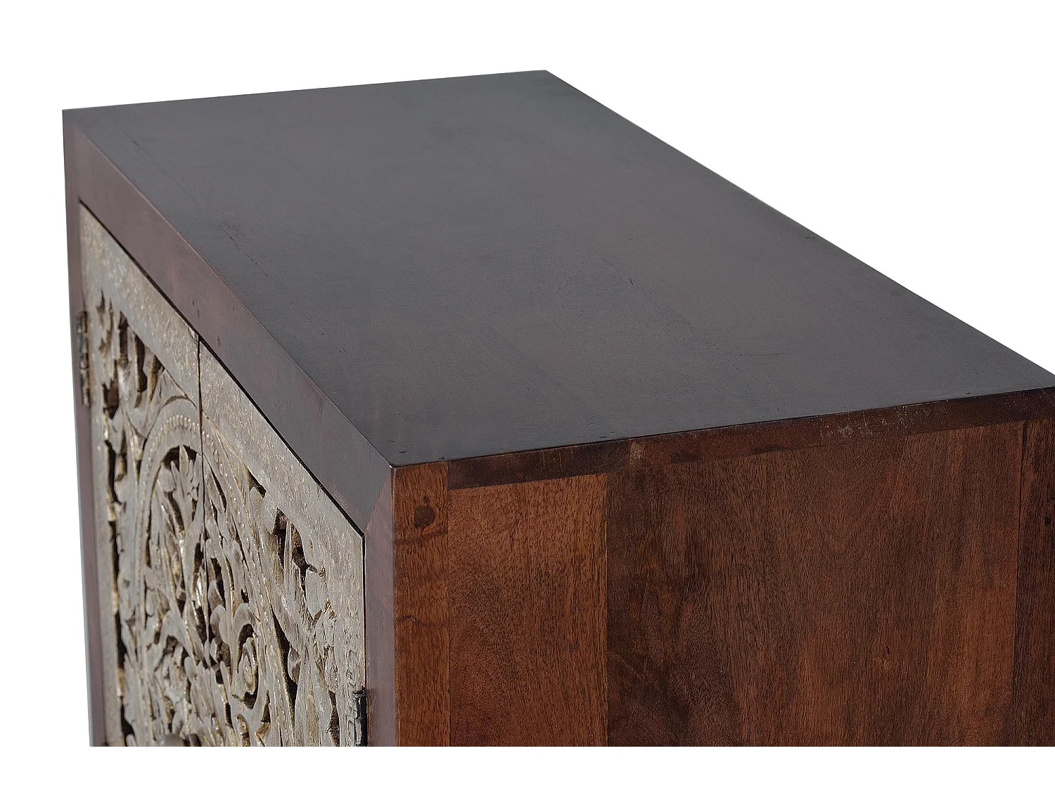 Buffet 2 portes en bois de manguier sculptée et  feuille d'argent