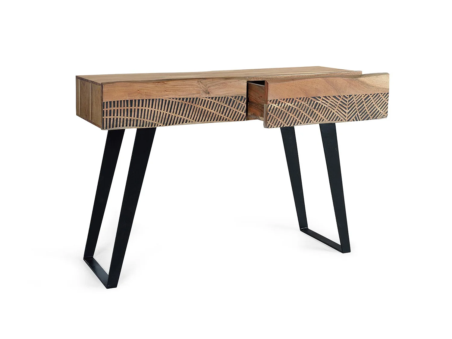 Console en bois d'acacia 110 cm, style rustique moderne - 77 x 110 x 40 cm