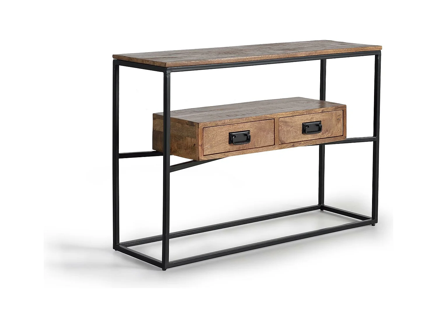 Konsola w stylu industrialnym z drewna mango z metalowymi akcentami